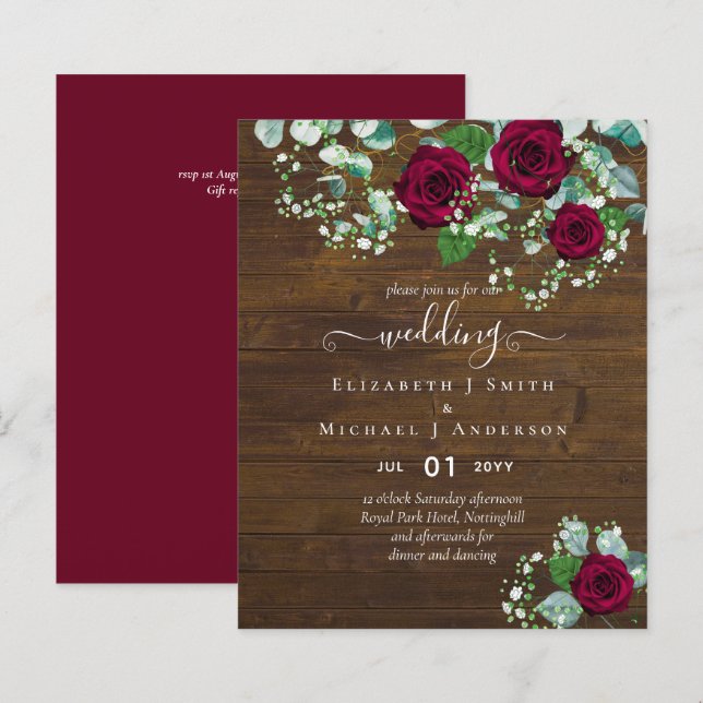 BUDGET  Burgundy Rose Eucalyptus Wedding (Front/Back)
