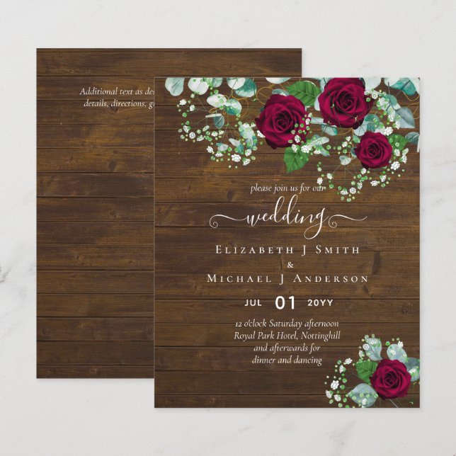 BUDGET  Burgundy Rose Eucalyptus Wedding (Front/Back)