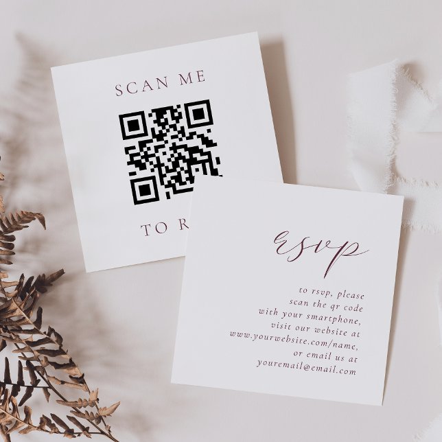 Budget Burgundy Script Wedding QR Code RSVP Enclosure Card (Creator Uploaded)