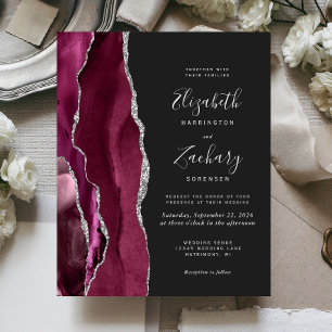 Budget Burgundy Silver Agate Dark Wedding Invite