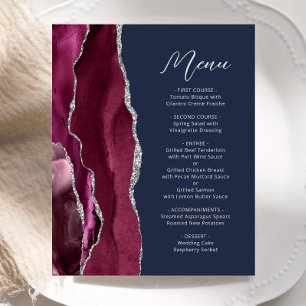 Budget Burgundy Silver Agate Navy Wedding Menu