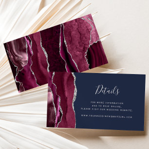 Budget Burgundy Silver Agate Navy Wedding Website Enclosure Card