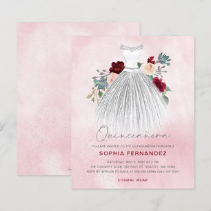 Budget Burgundy Silver glitter Dress Quinceañera