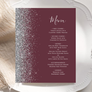 Budget Burgundy Silver Glitter Edge Wedding Menu