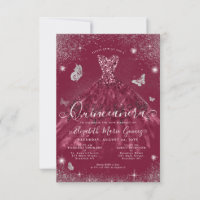 Budget Burgundy Silver Glitter Gown Quinceanera