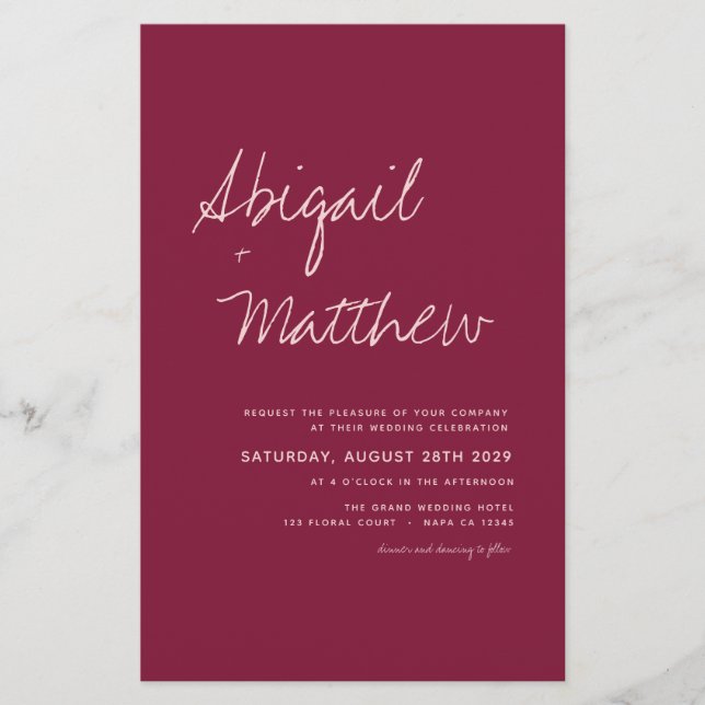 Budget Burgundy Simple Boho Wedding Invitation  (Front)