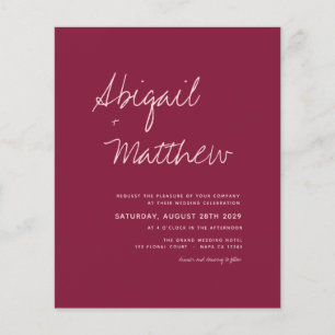 Budget Burgundy Simple Modern Wedding Invitation Flyer