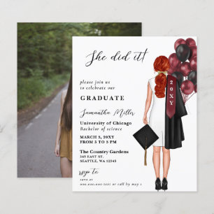 Budget Burgundy Simple Photo She Did It Graduation