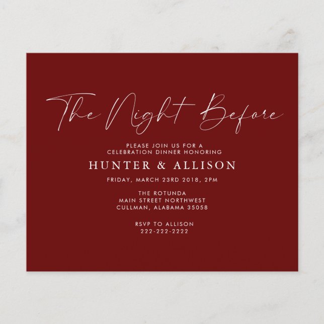 Budget Burgundy The Night Before | Invitation  Flyer (Front)