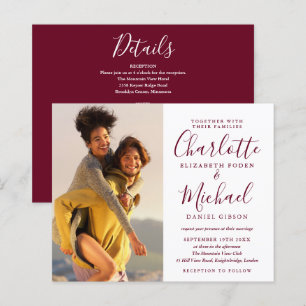Budget Burgundy Wedding All In One Photo Invite