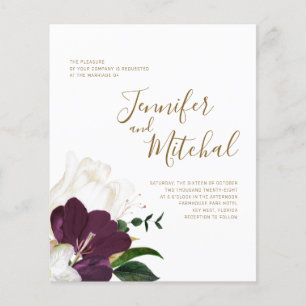 BUDGET Burgundy White & Gold Wedding Invitation