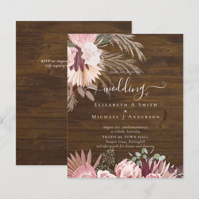 BUDGET Burgundy Wine Pampas Grass Tropical Wedding (Front/Back)
