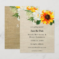 Budget Burlap Sunflower & Whi Floral Save the Date