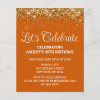 Budget Burnt Orange 30th Birthday Party Invitation