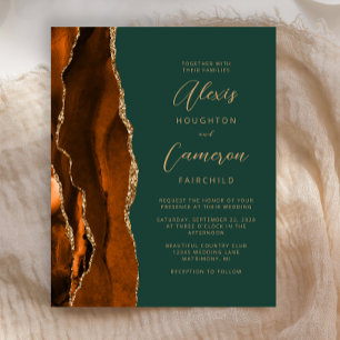 Budget Burnt Orange Agate Green Wedding Invitation