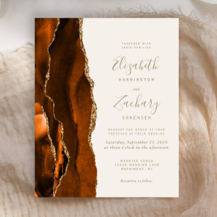 Budget Burnt Orange Agate Ivory Wedding Invitation