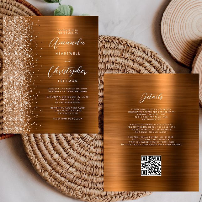 Budget Burnt Orange Glam QR Code Wedding Invite (Creator Uploaded)