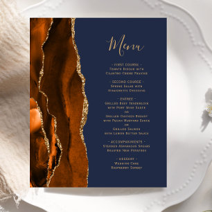 Budget Burnt Orange Gold Agate Navy Wedding Menu