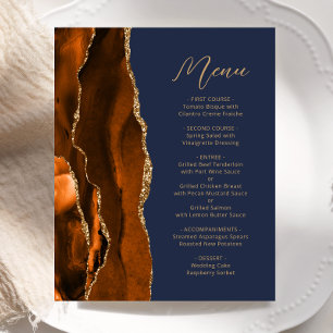 Budget Burnt Orange Gold Agate Navy Wedding Menu