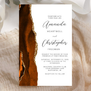 Budget Burnt Orange Gold Agate Wedding Invite