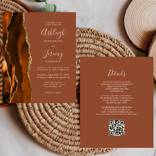 Budget Burnt Orange Rust QR Code Wedding Invite