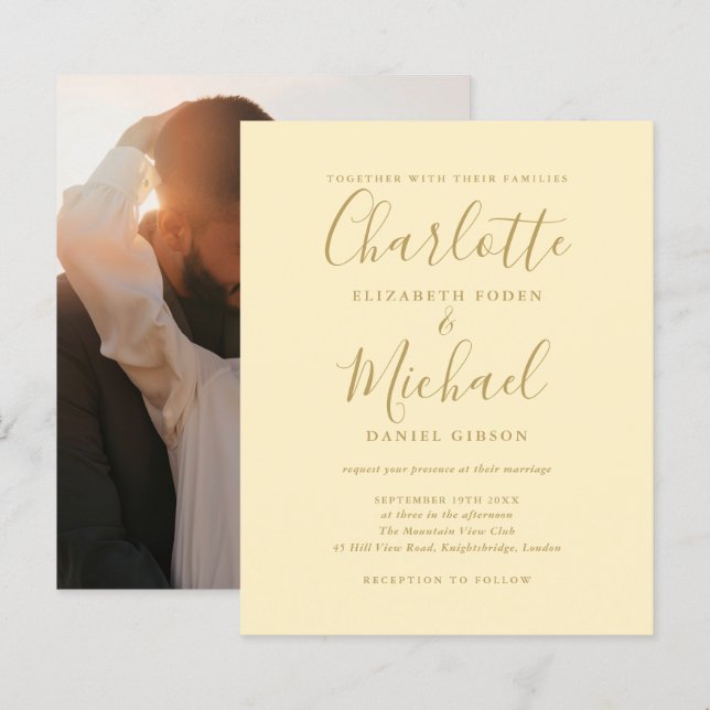 Budget Buttercup Yellow Photo Wedding Invitation (Front/Back)
