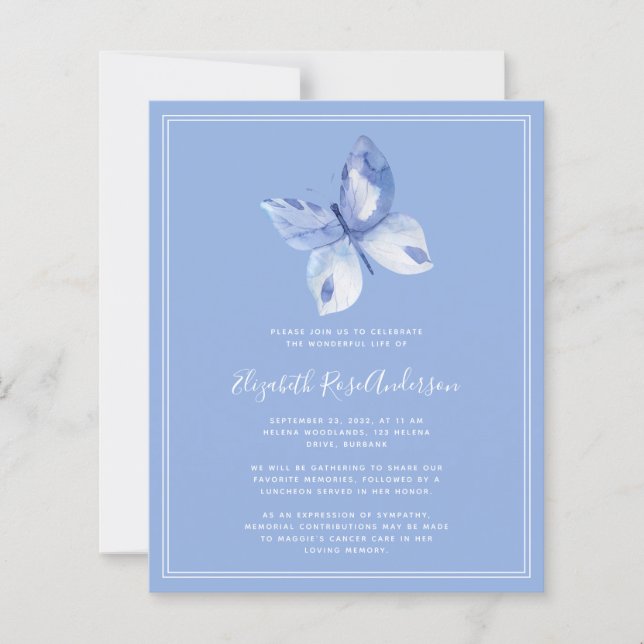 BUDGET Butterfly Celebration of Life Invitation (Front)
