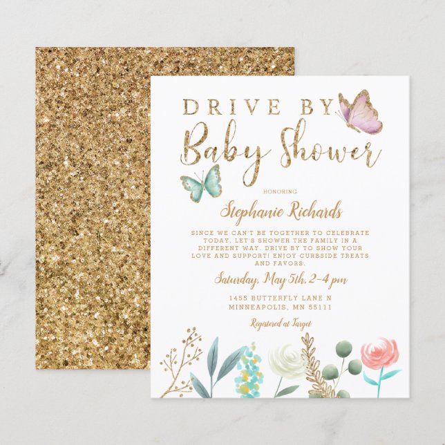 Budget Butterfly Drive By Baby Shower Invititation (Front/Back)