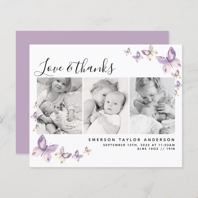 Budget Butterfly Photo Baby Thank You Card (Front/Back)