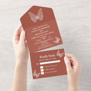 Budget Butterfly Terracotta Wedding  All In One Invitation