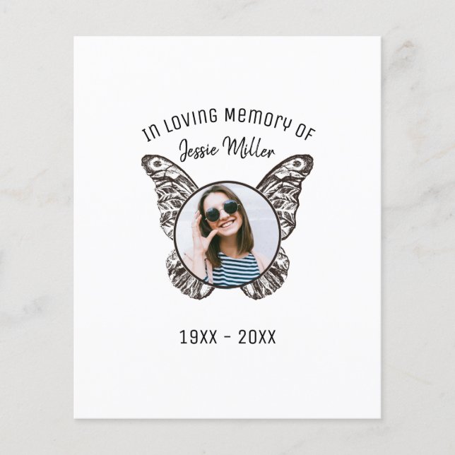 Budget Butterfly Wings Photo Memorial Invitation (Front)