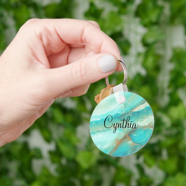 Budget Buy, Turquoise Marble Gold Print Keychain (Hand)