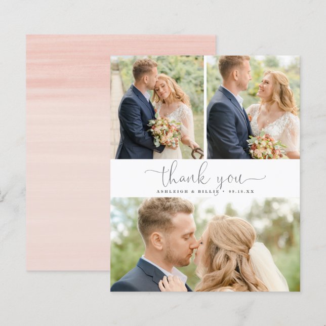 Budget Calligraphy 3 Photo Collage Thank You (Front/Back)