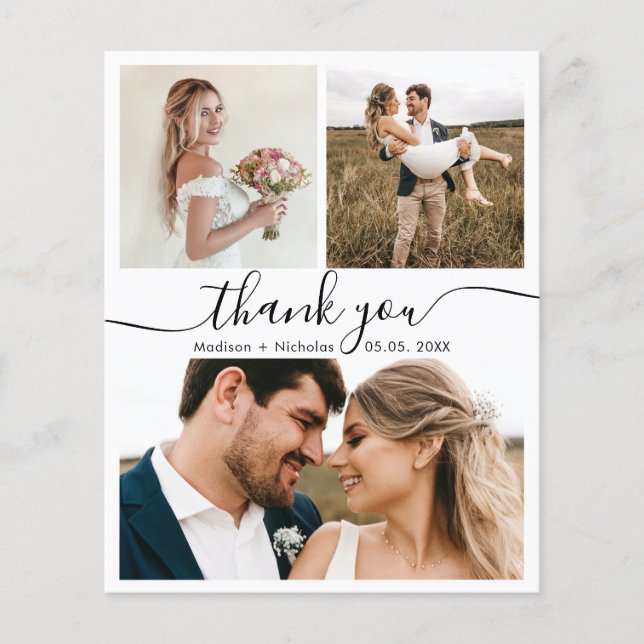 Budget Calligraphy Collage Wedding Thank You Flyer (Front)