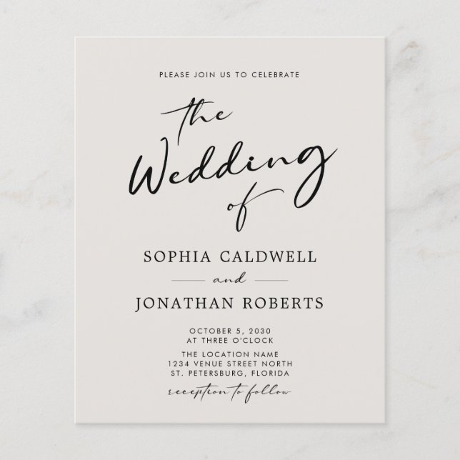 Budget Calligraphy Elegant Eggshell Wedding Invite (Front)
