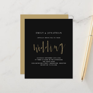 Budget Calligraphy Gold Black Wedding Invitation
