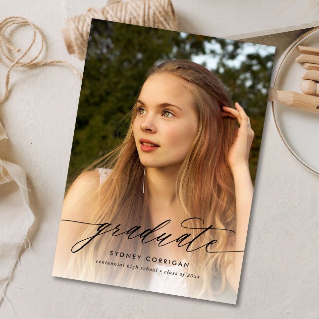 Budget Calligraphy Graduation Photo Invitation (Creator Uploaded)