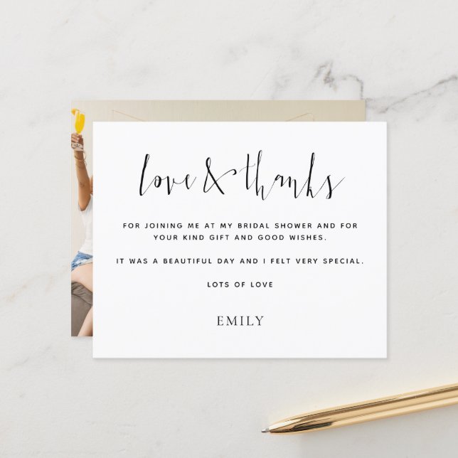 Budget Calligraphy Photo Bridal Shower Thanks (Front/Back In Situ)