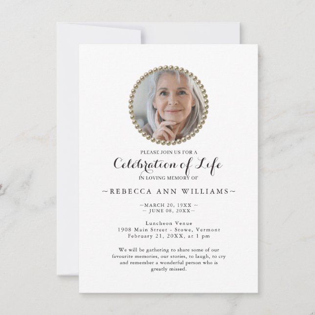 Budget Calligraphy Photo Celebration of Life Invitation (Front)