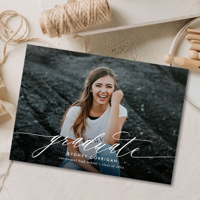 Budget Calligraphy Script Graduation Photo Invitation (Creator Uploaded)