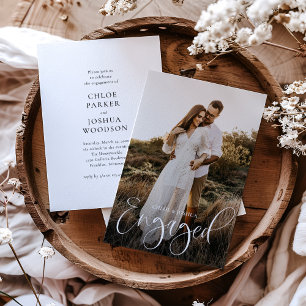 Budget Calligraphy Script Photo Engagement Party Invitation