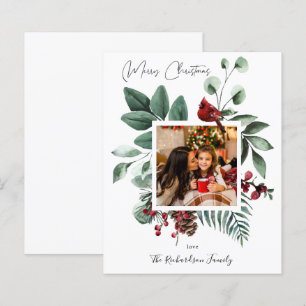 Budget Cardinal Bird & Pine Merry Christmas Photo