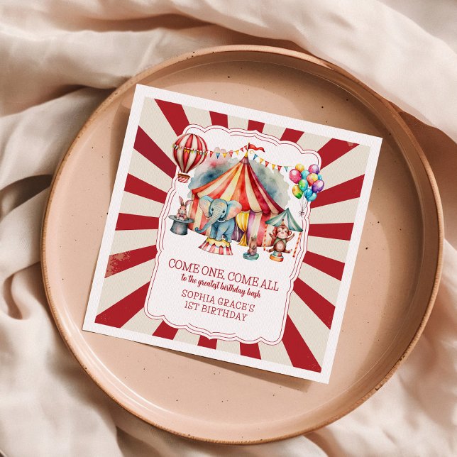 Budget Carnival Circus Show & Animals Birthday Napkin (Creator Uploaded)