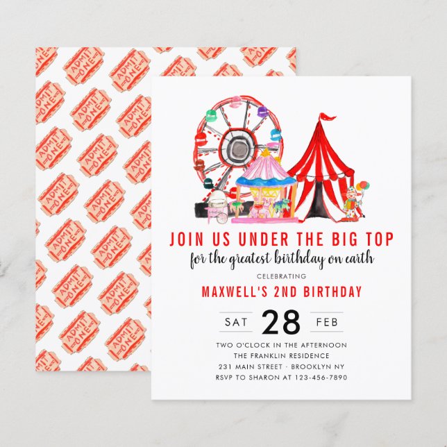 Budget Carnival Circus Show Birthday Invitation (Front/Back)