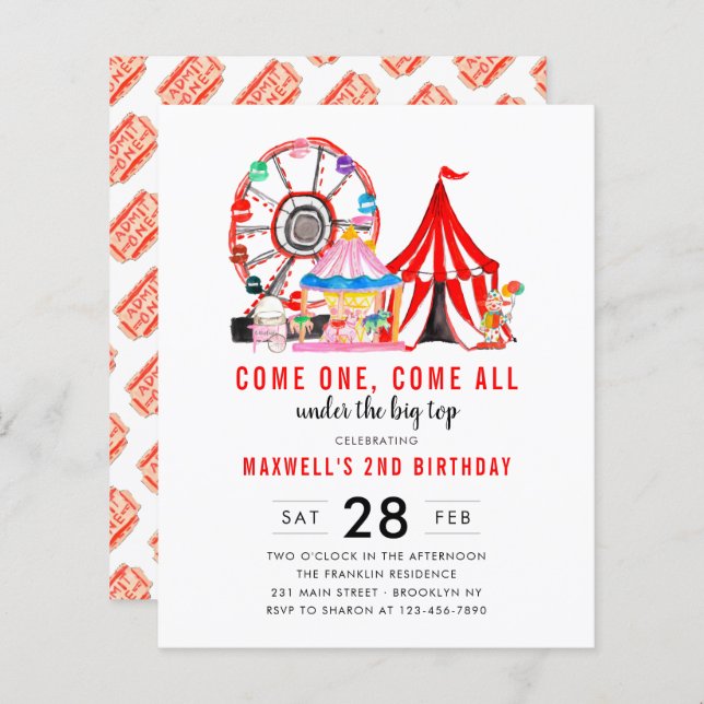 Budget Carnival Circus Show Birthday Invitation (Front/Back)