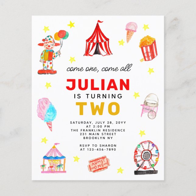 Budget Carnival Circus Tent Clown Popcorn Birthday (Front)