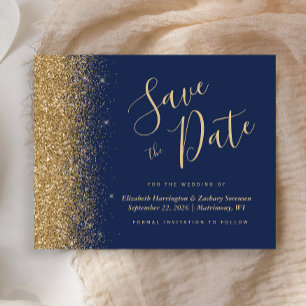 Budget Carte de Date Navale Bleu Or Paillettes