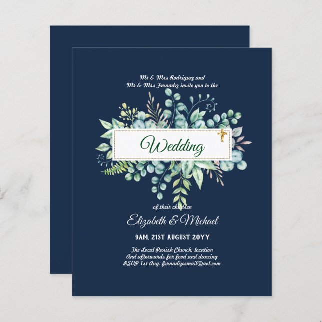 Budget CATHOLIC Christian WEDDING Greenery INVITES (Front/Back)