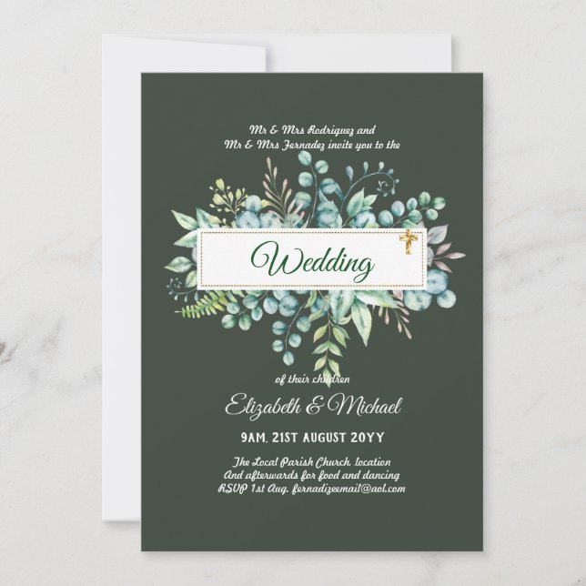 Budget CATHOLIC Christian WEDDING Greenery INVITES (Front)