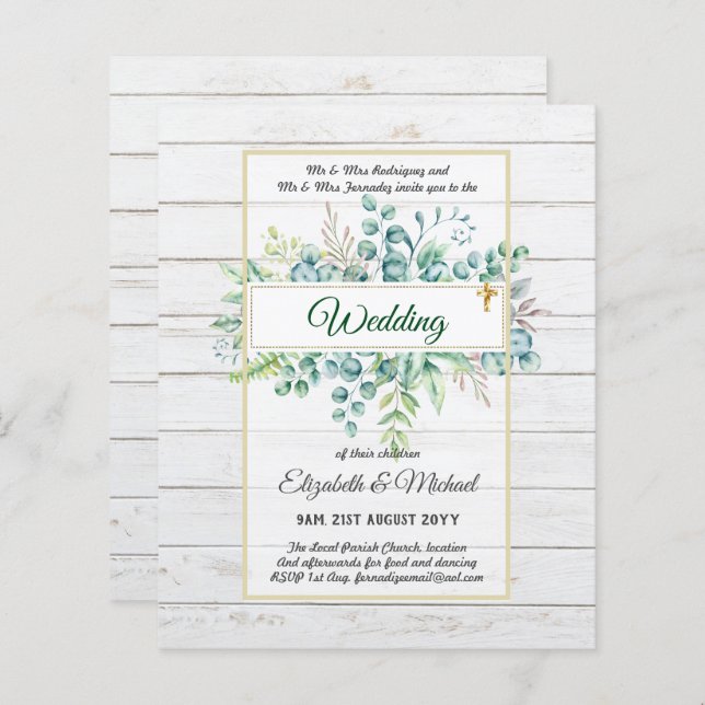 Budget CATHOLIC Christian WEDDING Greenery INVITES (Front/Back)